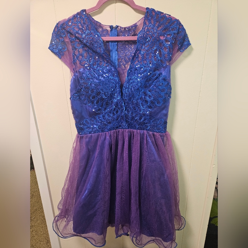 Elegant Blue and Purple Lace Dress